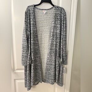 LulaRoe Gray, Black and White Lightweight Long Cardigan with Pockets Size XL NWT